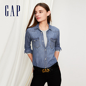 Gap女裝 直筒長袖西部風牛仔恤衫 239372-淺靛藍