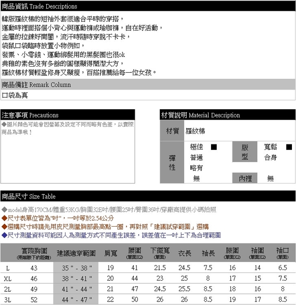 薄外套--韓版休閒風袋鼠口袋羅紋棉拉鍊連帽短袖外套(黑.藍L-3L)-J371眼圈熊中大尺碼 product thumbnail 11