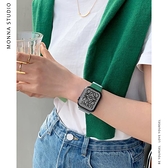 老匠人錶帶配件Monna休閒顯白綠色拼色米蘭尼斯金屬磁吸錶帶iwatch8765432se簡約