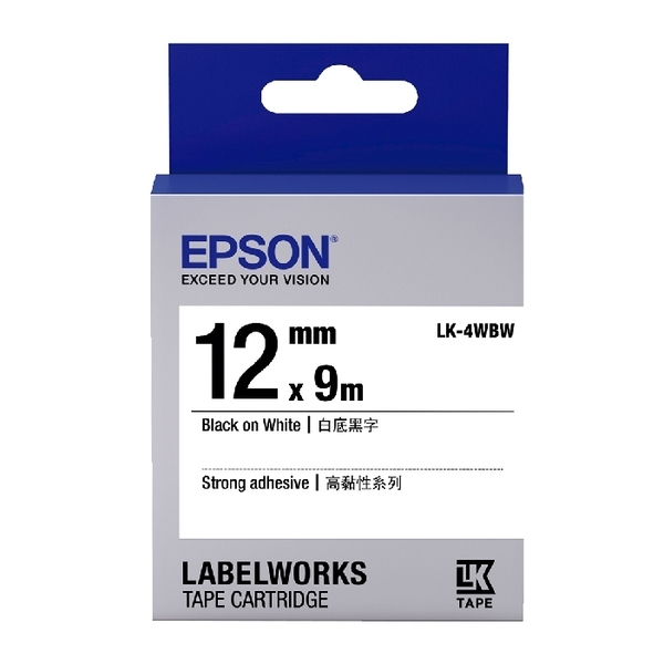 EPSON LK-4WBW C53S654410 高黏性系列白底黑字標籤帶 12mm product thumbnail 2