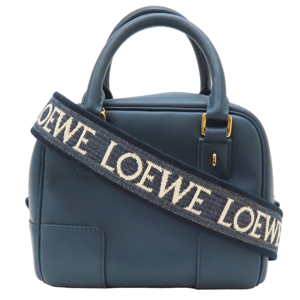 【二手名牌BRAND OFF】LOEWE 羅威 灰藍色 牛皮 Amazona 16 Square 兩用包 A039N21X01