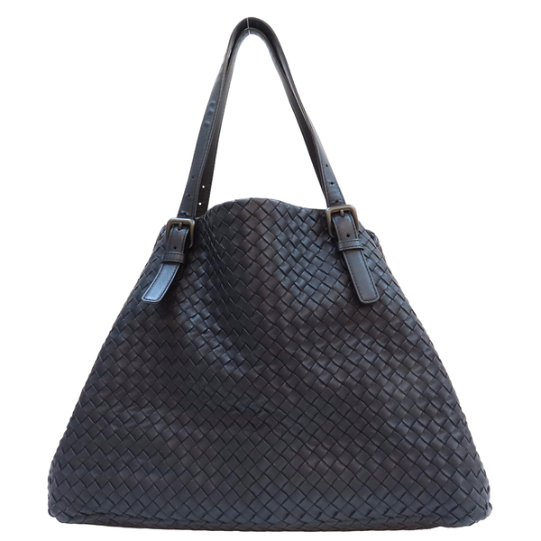 【二手名牌BRAND OFF】BOTTEGA VENETA BV 寶緹嘉 深藍色 羊皮編織 托特包