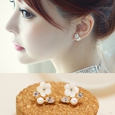 NiNi Me 夾式耳環 貝殼花朵珍珠水鑽夾式耳環  夾式耳環 [E0009]