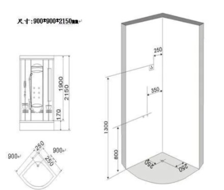 【麗室衛浴】小木屋、民宿最愛，白色圓弧型整體淋浴室 90*90高215