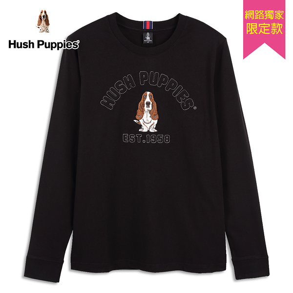 Hush Puppies T恤 男裝立體英文字刺繡狗長袖大學T