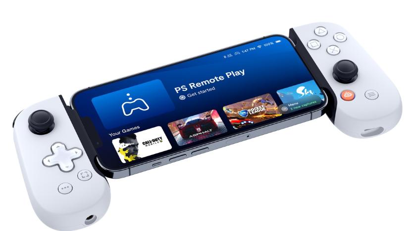 Render of the new Backbone One PlayStation Edition. It features many of the same design cues as Sony's DualSense controller.