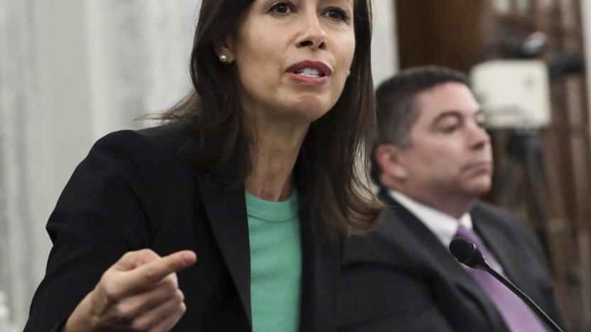 FILE - Jessica Rosenworcel, a Federal Communications Commission commissioner, speaks during hearing on Capitol Hill in Washington, June 24, 2020. The Federal Communications Commission is outlawing robocalls that contain voices generated by artificial intelligence. The decision sends a clear message that exploiting the technology to scam people and mislead voters won’t be tolerated. (Alex Wong/Pool via AP, File)