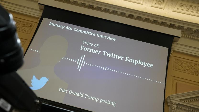 A voice recording of a former Twitter Employee is played during a public hearing of the U.S. House Select Committee to investigate the January 6 Attack on the U.S. Capitol, on Capitol Hill in Washington, U.S., July 12, 2022. REUTERS/Elizabeth Frantz