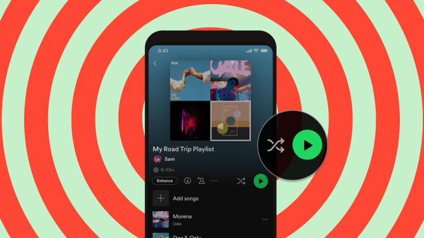 A screenshot of the Spotify mobile app, with a focus on separate shuffle and play buttons.
