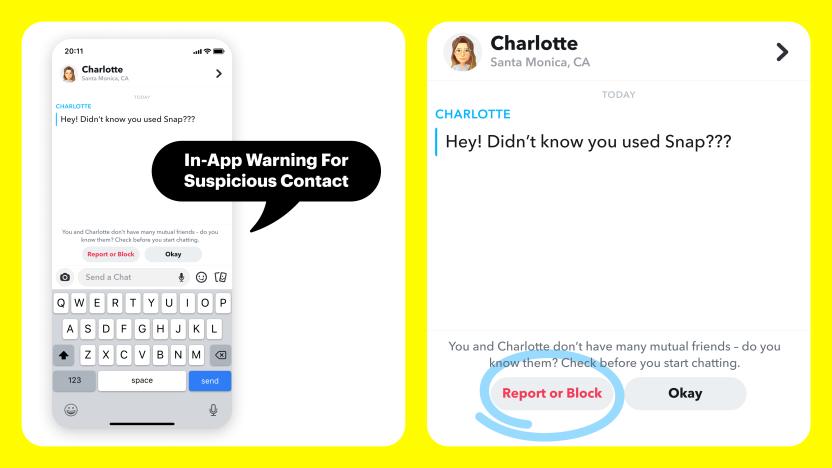 Snapchat has new warnings wen teen connect with an account with whom they don't shre many mutual friends,