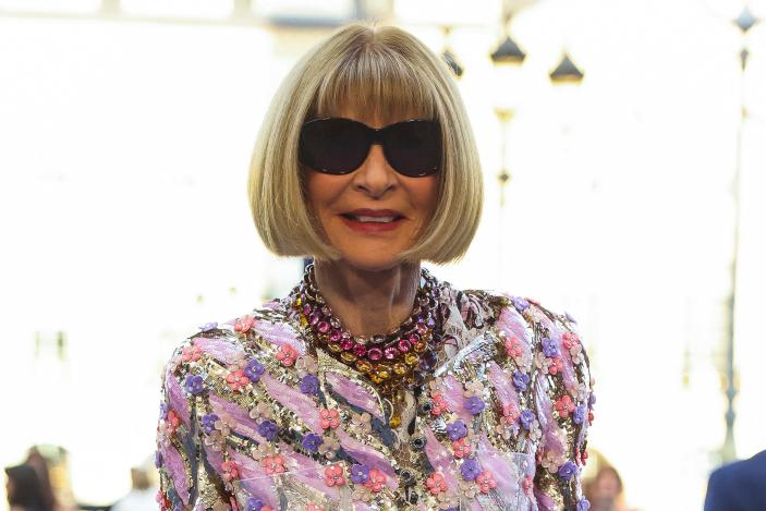 Anna Wintour poses during a photocall for the Vogue World fashion show celebrating fashion and sports, one month before the Paris 2024 Olympic Games, at Place Vendome in Paris, France, June 23, 2024. REUTERS/Johanna Geron