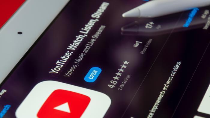 An image of a phone or tablet showing YouTube. 