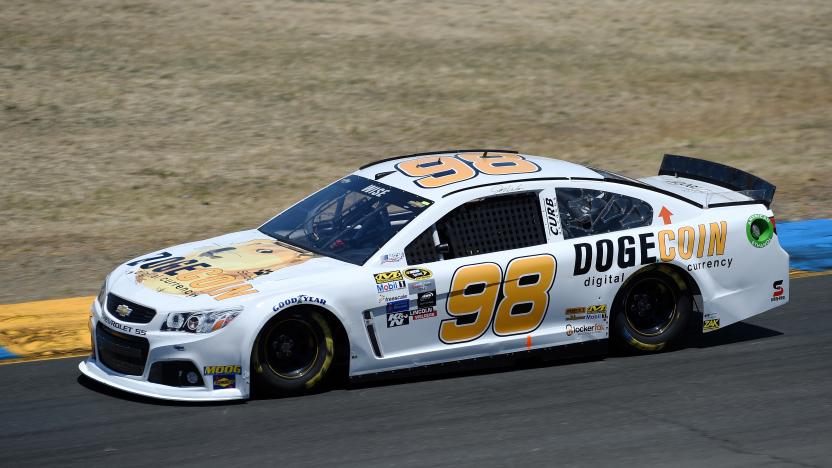 SONOMA, CA - JUNE 26:  Josh Wise, driver of the #98 Dogecoin Chevrolet, practices for the NASCAR Sprint Cup Series Toyota/Save Mart 350 at Sonoma Raceway on June 26, 2015 in Sonoma, California.  (Photo by Rainier Ehrhardt/NASCAR via Getty Images)