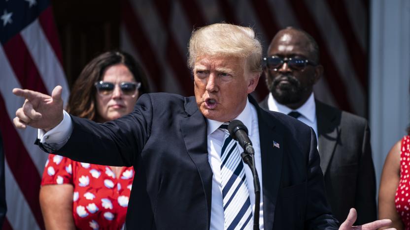 BEDMINSTER, NJ - JULY 7: Former President Donald J. Trump speaks about filing a class-action lawsuits targeting Facebook, Google and Twitter and their CEOs, escalating his long-running battle with the companies following their suspensions of his accounts, during a press conference at the Trump National Golf Club on Wednesday, July 07, 2021 in Bedminster, NJ. (Photo by Jabin Botsford/The Washington Post via Getty Images)