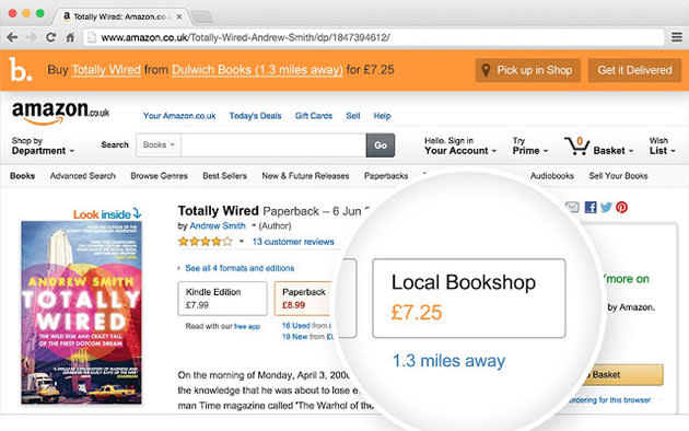 Bookindy Chrome extension lists local options for books on Amazon
