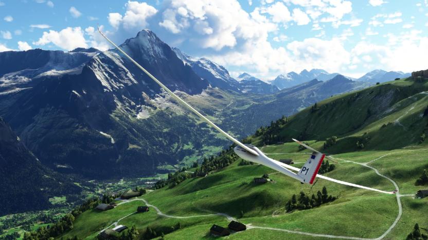 A glider in Microsoft Flight Simulator