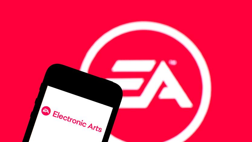 SPAIN - 2021/06/29: In this photo illustration an Electronic Arts Inc. logo seen displayed on a smartphone with a Electronic Arts Inc. logo in the background. (Photo Illustration by Thiago Prudêncio/SOPA Images/LightRocket via Getty Images)