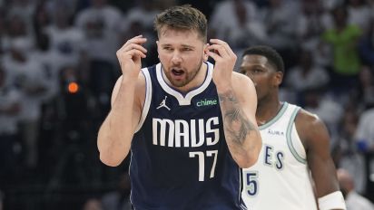 Associated Press - Dallas Mavericks guard Luka Doncic (77) reacts to a play during the first half in Game 1 of the NBA basketball Western Conference finals against the Minnesota Timberwolves, Wednesday, May 22, 2024, in Minneapolis. (AP Photo/Abbie Parr)