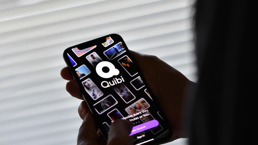 This illustration photo shows a person about to use the Quibi app on a smart phone in Los Angeles, October 21, 2020. - Quibi, the short video streaming service launched in April in North America by Jeffrey Katzenberg, a former Disney boss, announced on October 21 the closure and resale of its catalog and other assets because of the pandemic but also because of its business model. (Photo by Chris DELMAS / AFP) (Photo by CHRIS DELMAS/AFP via Getty Images)