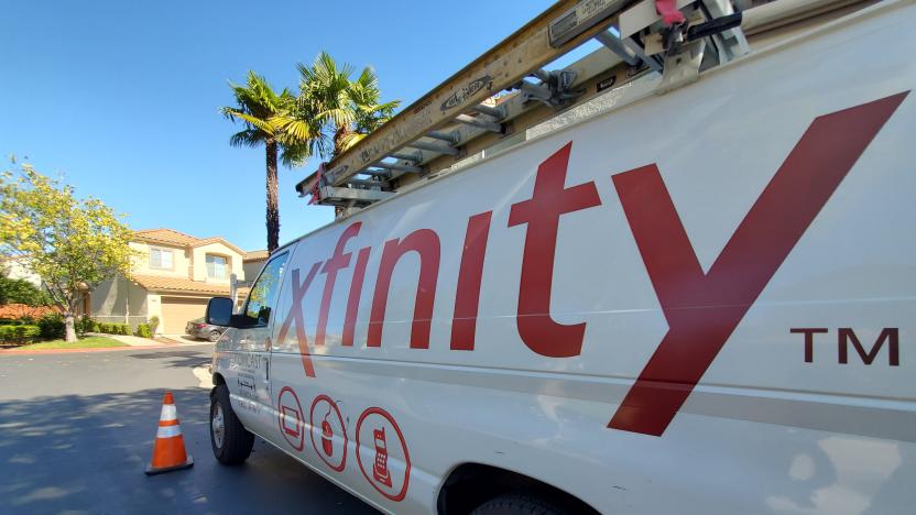 Comcast Xfinity truck parked on road in suburban neighborhood, San Ramon, California, October 14, 2020. (Photo by Smith Collection/Gado/Getty Images)