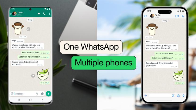 A screenshot showing the same WhatsApp account running on an iPhone and Android smartphone at the same time. 