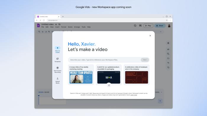 Google Vids is Google's AI-powered video creation tool for work. 