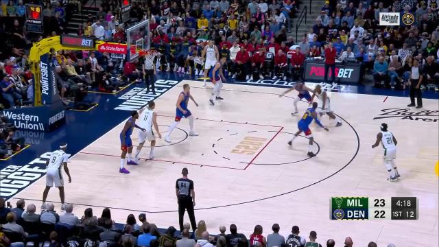 Brook Lopez with an alley oop vs the Denver Nuggets