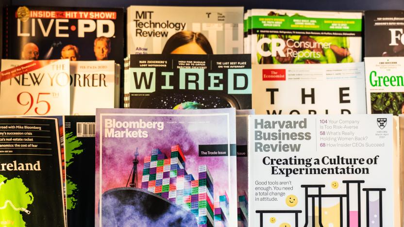 SAN JOSE, UNITED STATES - 2020/02/25: Various business magazines, including  The Economist, Harvard Business Review, Bloomberg Markets and The New Yorker seen at a newsstand at Norman Y. Mineta San Jose International Airport. (Photo by Alex Tai/SOPA Images/LightRocket via Getty Images)