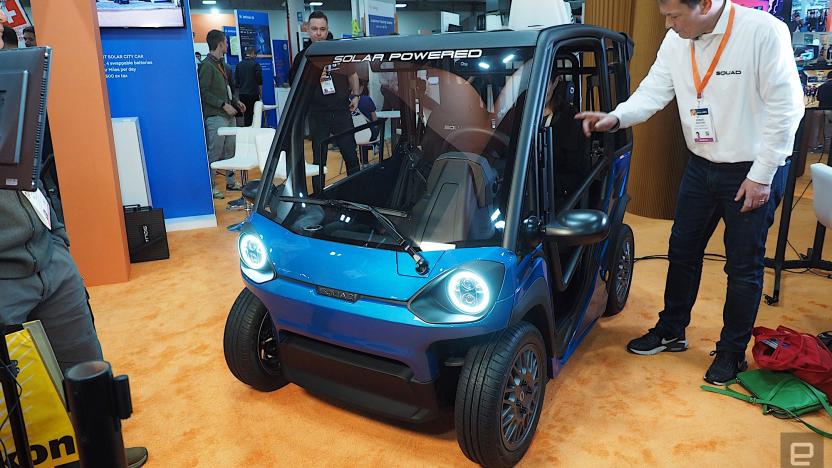 Image of the Squad Mobility Car, a small solar-powered electric car, at CES.