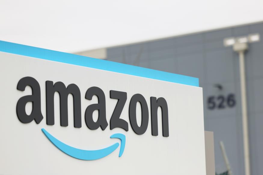 NEW YORK, NEW YORK - APRIL 25: An Amazon signage is seen a the entrance of the LDJ5 Amazon Sort Center on April 25, 2022 in New York City. The LDJ5 Amazon Sort Center is holding a vote to unionize today across the street from the JFK8 warehouse that voted to unionize earlier this month. On Sunday, U.S. Sen. Bernie Sanders (I-VT) and Rep. Alexandria Ocasio-Cortez (D-NY) joined a rally alongside Amazon Labor Union leaders ahead of the vote.  (Photo by Michael M. Santiago/Getty Images)