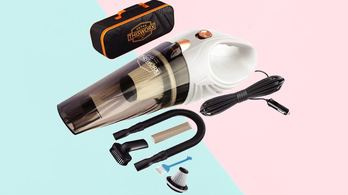 ThisWorx Car Vacuum Cleaner - Car Accessories - Small 12V High Power  Handheld Portable Car Vacuum w/Attachments, 16 Ft Cord & Bag - Detailing  Kit