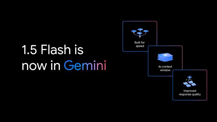 A banner that says "1.5 Flash is now in Gemini."