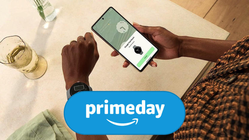 A Prime Day logo over a person with a Google Pixel watch and phone. 