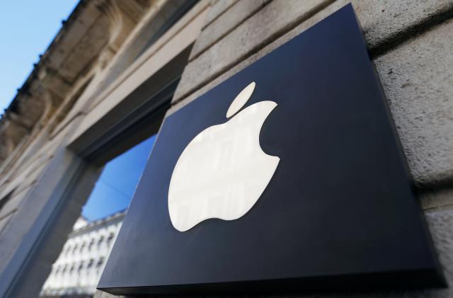 The logo of Apple company is seen outside an Apple store in Bordeaux, France, March 22, 2019. REUTERS/Regis Duvignau