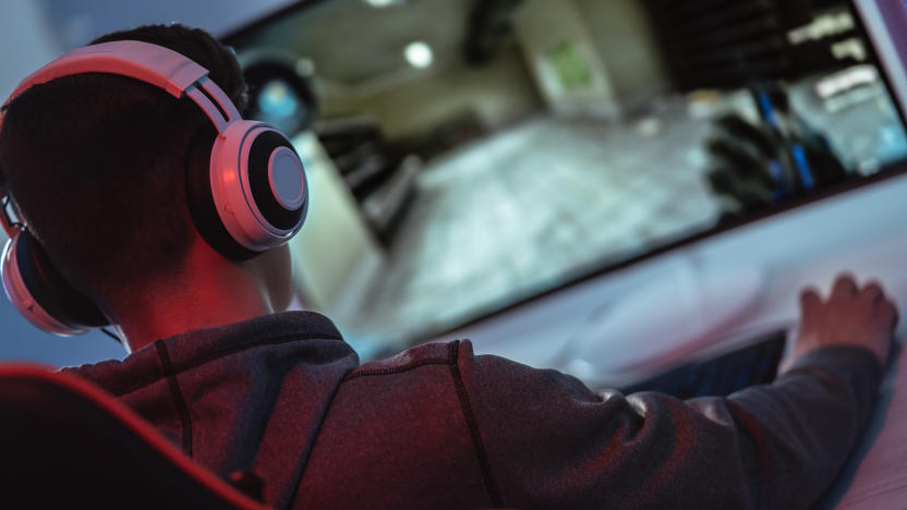 The young gamer playing online video game on his personal computer