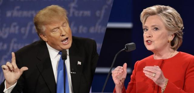 Donald Trump and Hillary Clinton during the debate at Hofstra University. (Photos: Patrick Semansky/AP, Paul J. Richards/AFP/Getty Images)
