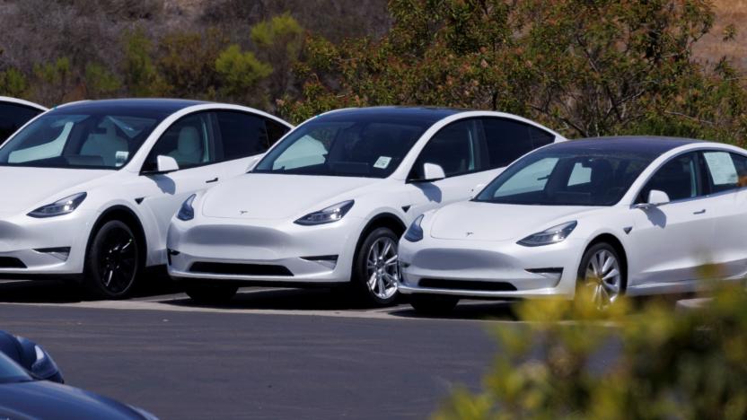 Tesla electric vehicles are shown at a sales and service center in Vista, California, U.S., June 3, 2022.    REUTERS/Mike Blake