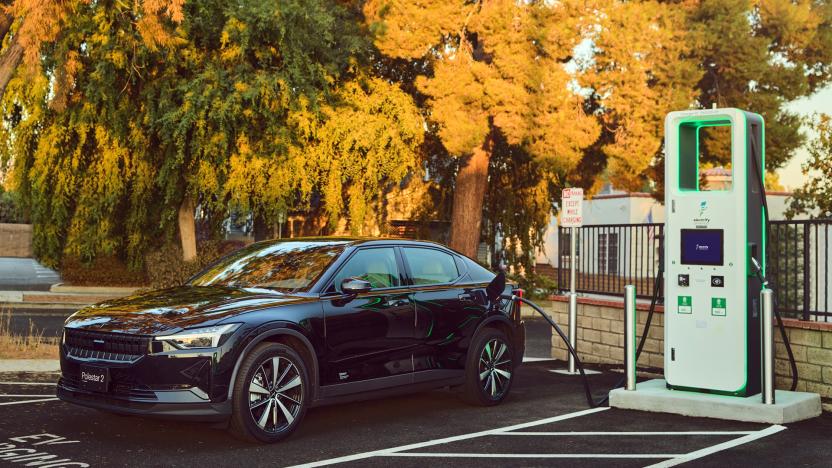 Polestar 2 EV charging at an Electrify America station