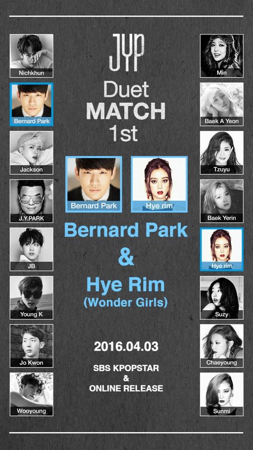 Bernard Park And Hye Rim To Be The First Runners Of Jyp Duet Project