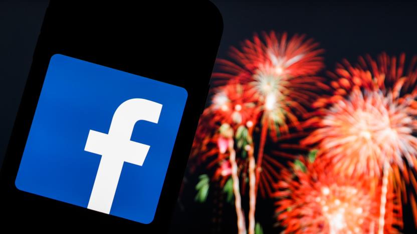 POLAND - 2020/12/30: In this photo illustration a Facebook logo seen displayed on a smartphone with fireworks in the background. (Photo Illustration by Filip Radwanski/SOPA Images/LightRocket via Getty Images)