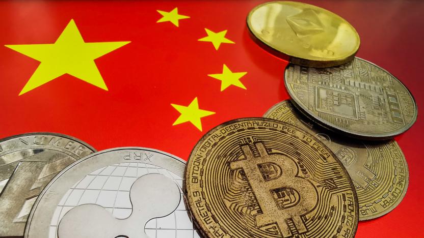 Representation of cryptocurrencies and Chinese flag are seen in this illustration photo taken in Krakow, Poland on September 27, 2021. (Photo by Jakub Porzycki/NurPhoto via Getty Images)