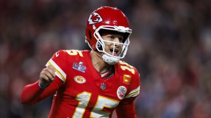 Getty Images - LAS VEGAS, NEVADA - FEBRUARY 11: Patrick Mahomes #15 of the Kansas City Chiefs celebrates after scoring the game-winning touchdown during Super Bowl LVIII against the San Francisco 49ers at Allegiant Stadium on February 11, 2024 in Las Vegas, Nevada. (Photo by Ryan Kang/Getty Images)