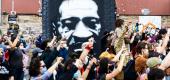 A demonstration near the George Floyd memorial in Minneapolis. (Getty Images)