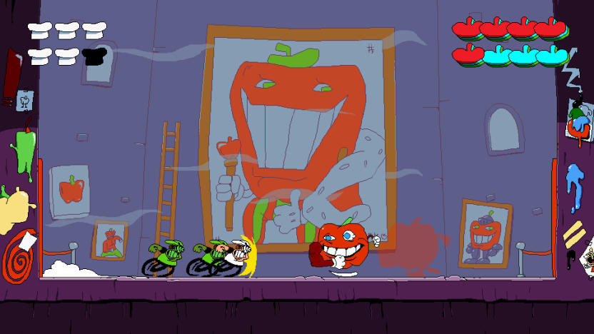 A screenshot depicting a boss fight in the video game Pizza Tower for PCs.