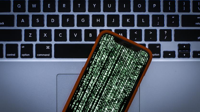 Matrix style graphics are seen on an Apple iPhone in this photo illustration on January 22, 2019. (Photo by Jaap Arriens/NurPhoto via Getty Images)