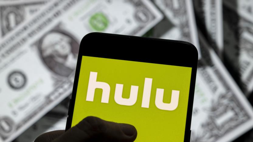 CHINA - 2021/04/14: In this photo illustration, the American global on-demand Internet streaming media provider Hulu logo is seen on an Android mobile device screen with the currency of the United States dollar icon, $ icon symbol in the background. (Photo Illustration by Chukrut Budrul/SOPA Images/LightRocket via Getty Images)