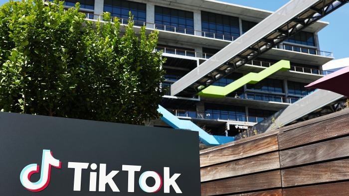 CULVER CITY, CALIFORNIA - MARCH 12: The TikTok logo is displayed outside TikTok offices on March 12, 2024 in Culver City, California. House Republicans are moving forward with legislation which would force the owners of the popular Chinese social media app to sell the platform or face a ban in the United States. (Photo by Mario Tama/Getty Images)