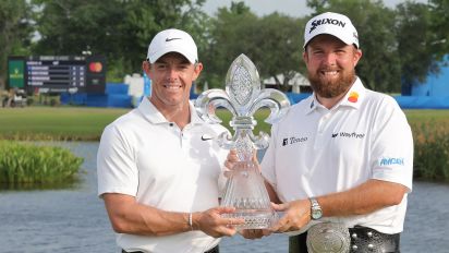 Getty Images - AVONDALE, LOUISIANA - APRIL 28: (L-R) Rory McIlroy of Northern Ireland and Shane Lowry of Ireland pose with the trophy after the final round of the Zurich Classic of New Orleans at TPC Louisiana on April 28, 2024 in Avondale, Louisiana. (Photo by Jonathan Bachman/Getty Images)