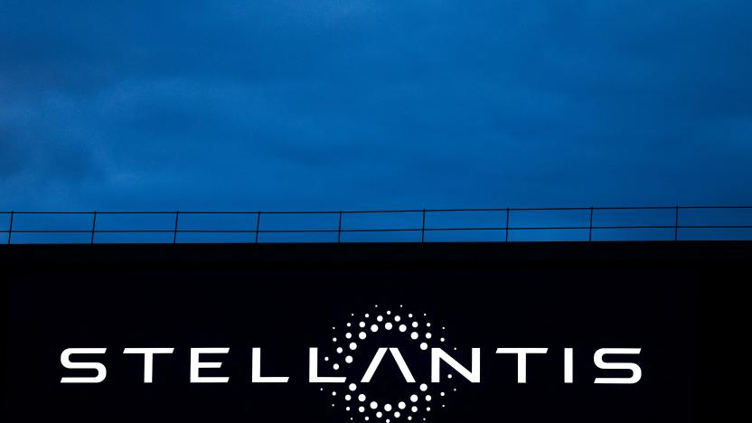 The logo of Stellantis is seen on a company's building in Velizy-Villacoublay near Paris, France, February 23, 2022. REUTERS/Gonzalo Fuentes