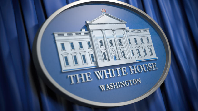 The White House Washington sign on blue background. 3d illustration